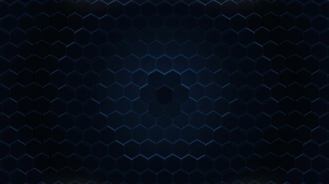 Abstract hexagonal pattern animation, blue glowing grid undulates radially, seamless loop footage