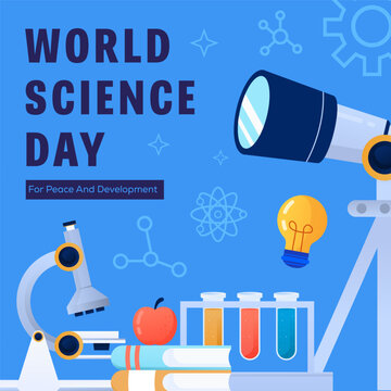World Science Day Square Post Template Telescope and Microscope