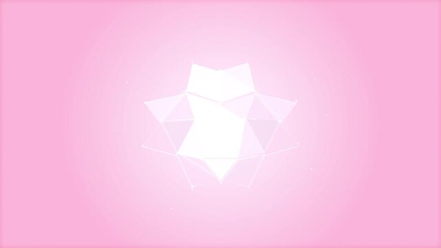 Looping 3d animation abstract white geometric figure with faces lines shapes smooth movement on pink gradient background