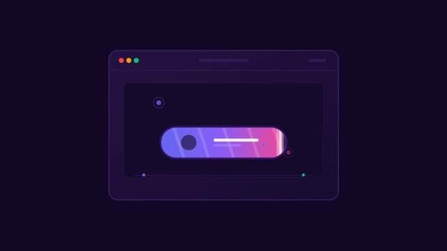 Abstract search bar animation on dark browser interface. Purple gradient search field UI element. Modern web navigation concept for software design.