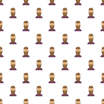 Repeating pattern showing a bearded man avatar on a white background