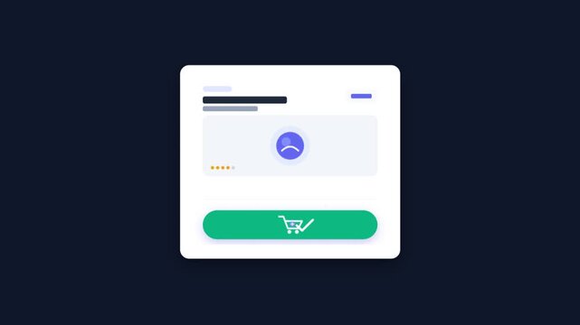 Minimalist e-commerce product card animation, digital shopping cart button with checkout interface, clean UI design for web store