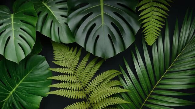 Tropical Leaves Pattern Seamless Loop Gentle Sway Against Dark Background Lush Greenery