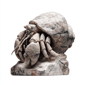 Textured Stone Hermit Crab Sculpture Isolated On White Background