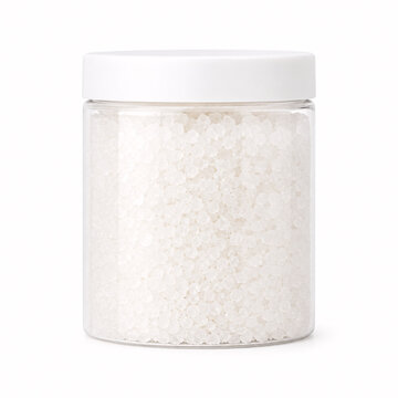 White granular citric acid in glass jar
