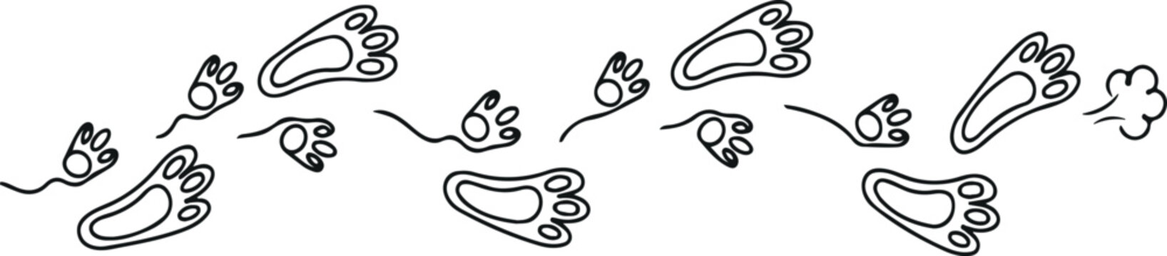 Rabbit Paw Prints Continuous Line Art Banner Vector Illustration Easter Bunny Footprints Trail Horizontal Outline Border