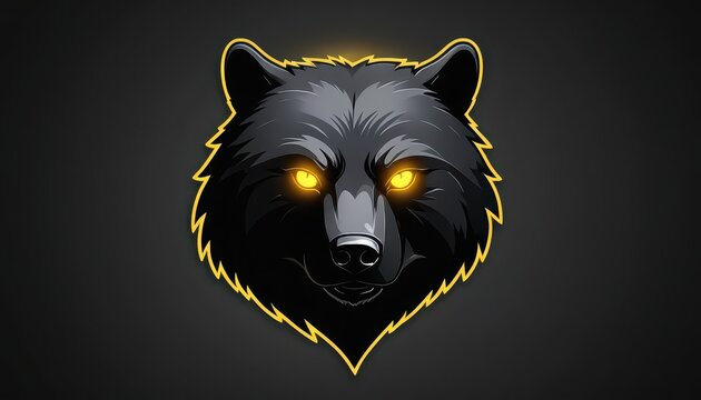Fierce Black Wolf Head Emblem with Glowing Eyes on Dark Background
