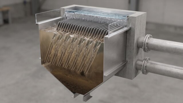 Lamella clarifier separating solids in wastewater treatment
