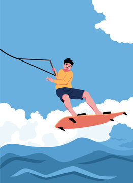 Kitesurfing Person on Water Illustration