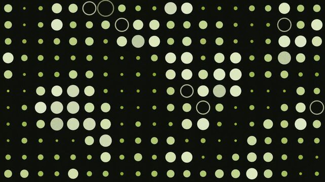 Abstract technological background with glowing green dots and circles pattern in digital grid style