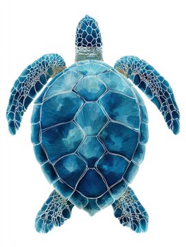 Watercolor Blue Sea Turtle Illustration On A Clean White Background