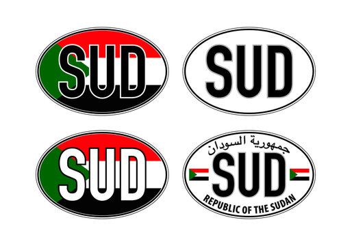 Sudan, oval international vehicle registration code license plate car sticker, vector illustration