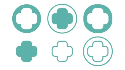 simple green white cross hospital logo plus clinic design vector illustration medicals icon symbol medicine pharmacy signs health care wellness logotype healthy service modern color graphic business © Benjavisa Ruangvaree