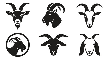 Fototapeta premium Set of 6 Minimalist Goat Head Silhouettes for Logo and Brand Design