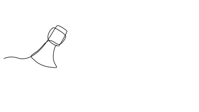 Continuous single line drawing of a sharp axe tool for wood chopping 4k video