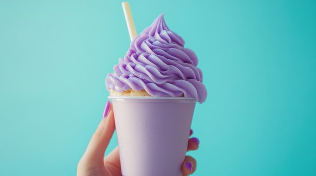 Ube and Matcha drink on white background,Iced Ube Latte,and matcha latte,PopularTrendy Purple Coffee Shop,plant based recipes,superfood,menu and banner,Healthy and wellness concept.