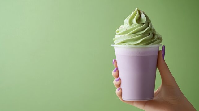 Ube and Matcha drink on white background,Iced Ube Latte,and matcha latte,PopularTrendy Purple Coffee Shop,plant based recipes,superfood,menu and banner,Healthy and wellness concept.