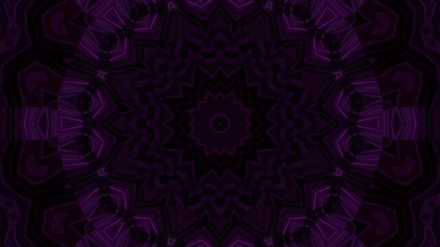 Abstract kaleidoscope pattern with glowing neon lights and geometric motion.