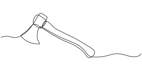 Obraz premium Continuous single line drawing of a sharp axe tool for wood chopping