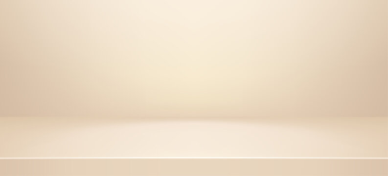 Studio backdrop in warm beige tones with gentle light gradation. Cream-colored abstract background featuring soft texture, perfect for cosmetic and luxury product presentation. Vector Illustration