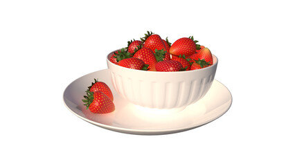 Bowl of Fresh Strawberries on White Plate Isolated on Transparent Background © A STUDIO