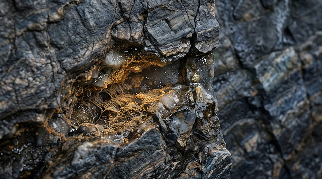 Scientific visualization of archaea in deep subsurface rock pores, supporting microbiology, deep biosphere research, astrobiology, geology, and origin of life communication.