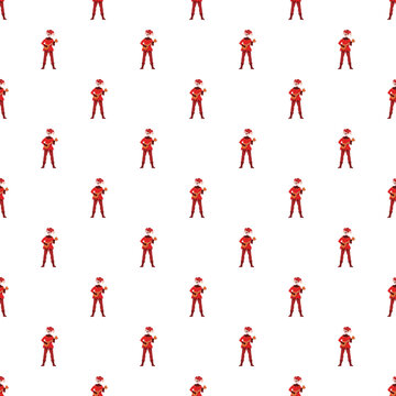 Red clad medieval minstrel playing a lute in a repeating seamless pattern