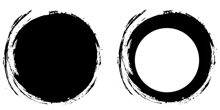 Black Grunge Brush Stroke Round Shapes. Black Grunge Round Frames and Brushes