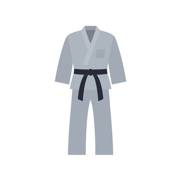 Martial arts uniform with a black belt for karate or judo training isolated on transparent background, Vector