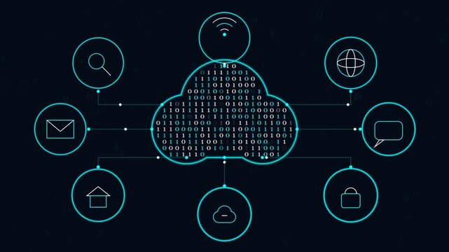 Cloud Computing Data and File Storage Animation Showing Digital Synchronization and Remote Servers