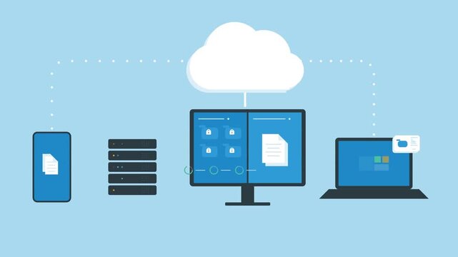 Document Management System and Cloud Server Backup Animation for Business Technology Solutions