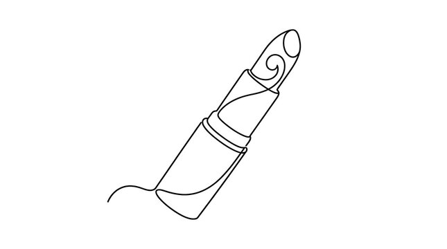Minimalist black continuous line art vector of a classic makeup lipstick for beauty and cosmetics industry branding designs.