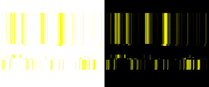 Abstract barcode graphic on split background, yellow digital bar code pattern, retail scanner code concept for technology design