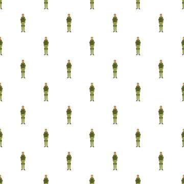 Military women standing in green soldiers uniform creating a seamless pattern