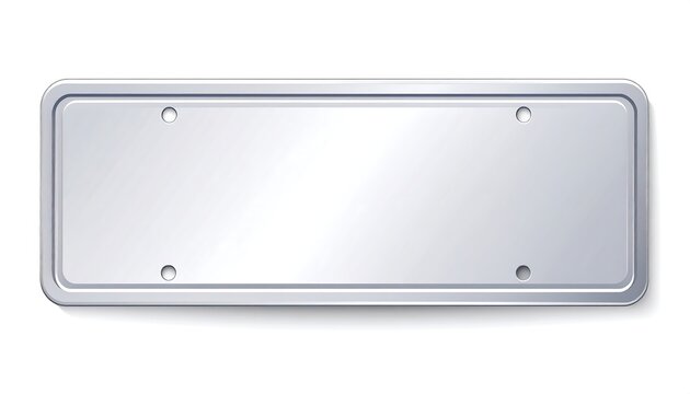 A blank silver metallic plate with screws in the corners on a white background.