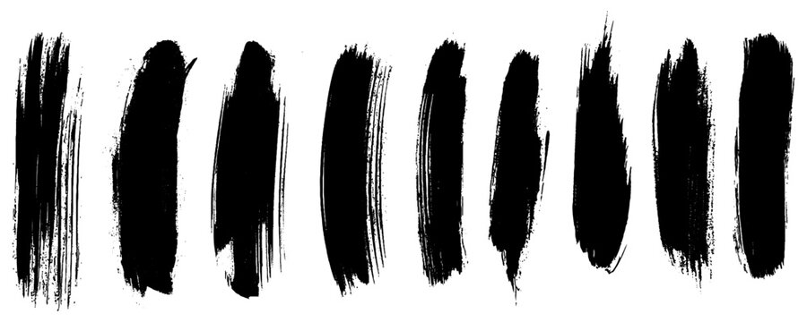 Distressed Black Paint Stroke Shapes. Rough Dry Brush Stroke Elements