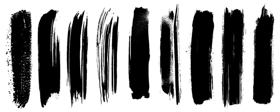 Black Grunge Brush Stroke Collection. Vertical Grunge Brush Marks Isolated