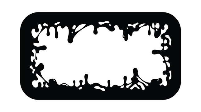 Black slime frame vector, dripping liquid border, spooky halloween paint splash frame, gooey ink splatter border design isolated on White Background halloween