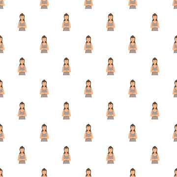 Seamless pattern featuring a woman standing with arms crossed, flat vector design