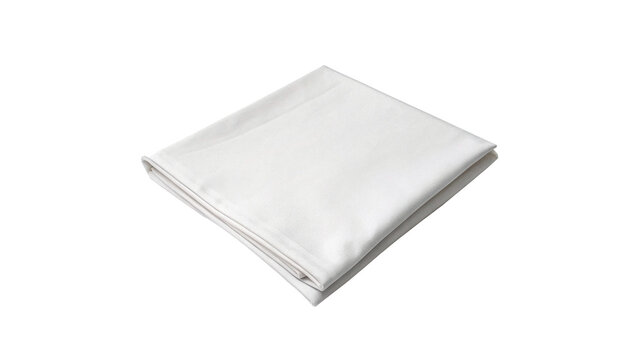 Blank white rectangular folded fabric napkin textile template isolated on transparent background for restaurant table mockup.