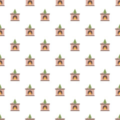 Naklejka premium Repeating pattern showing fireplaces with burning fires and a small christmas tree on top