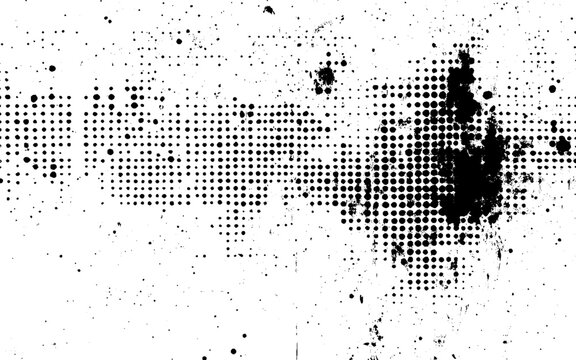 Black and White Halftone Grunge Texture. Retro Halftone Dots Grunge Pattern. Vector Design.