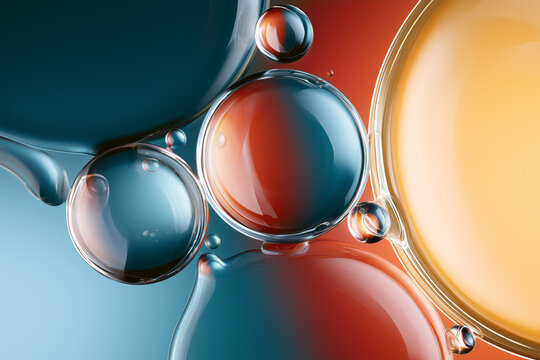 An abstract composition made of transparent spheres and fluid shapes.