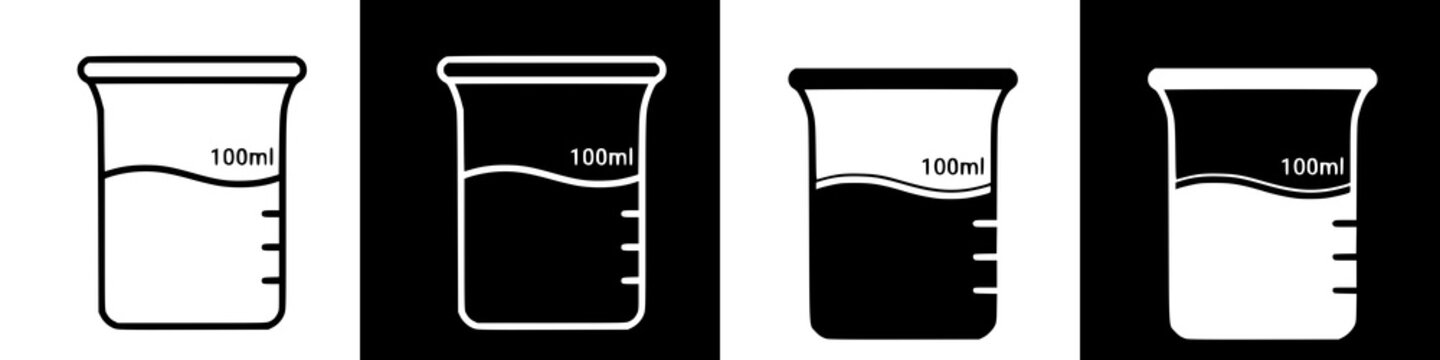 Set of Laboratory Beaker Icons in Black and White