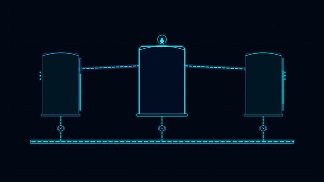 Smart Water Distribution & Filtration Network with glowing clean water pipeline flow vectors