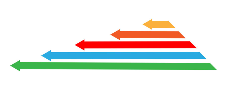 Horizontal arrows pointing left decreasing in size for hierarchical infographic design on transparent background.
