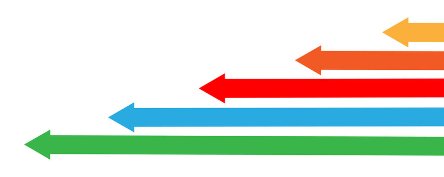 Horizontal arrows pointing left in descending size order for comparative business data on transparent background.