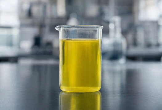 Methyl Orange pH Indicator Yellow Solution in Laboratory Beaker - Chemistry Acid-Base Titration and Analytical Science Education