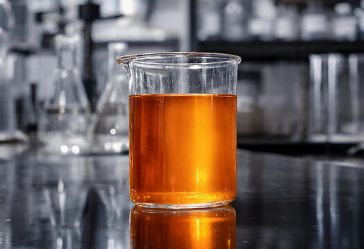 Methyl Orange pH Indicator Orange Solution in Laboratory Beaker - Acid-Base Titration Chemistry Education and Analytical Science