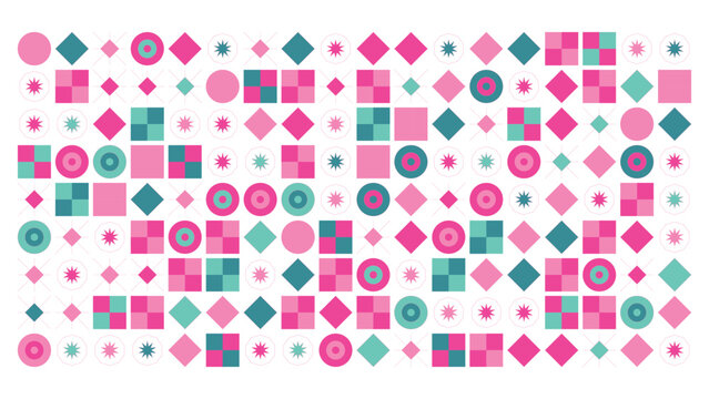 Abstract geometric pattern with pink and teal shapes